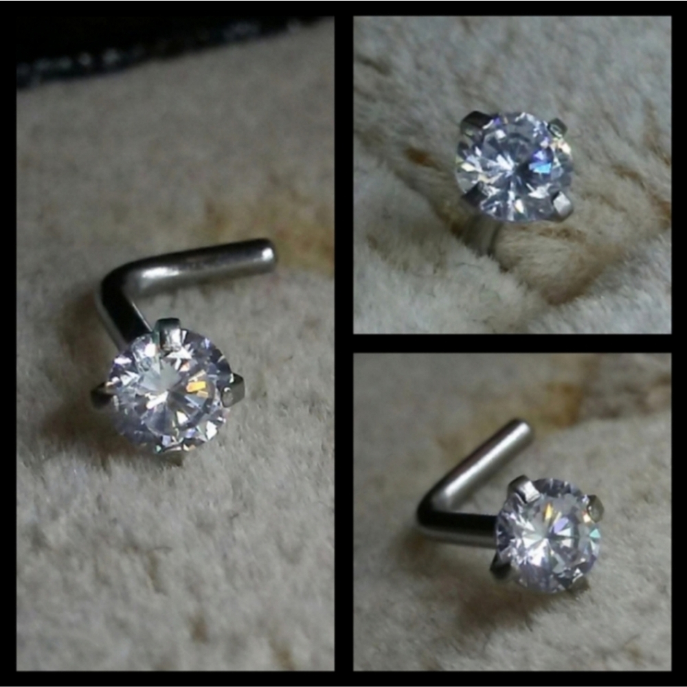 💜 Stainless Steel Cubic Zirconia Nose Ring Post L 18g CZ